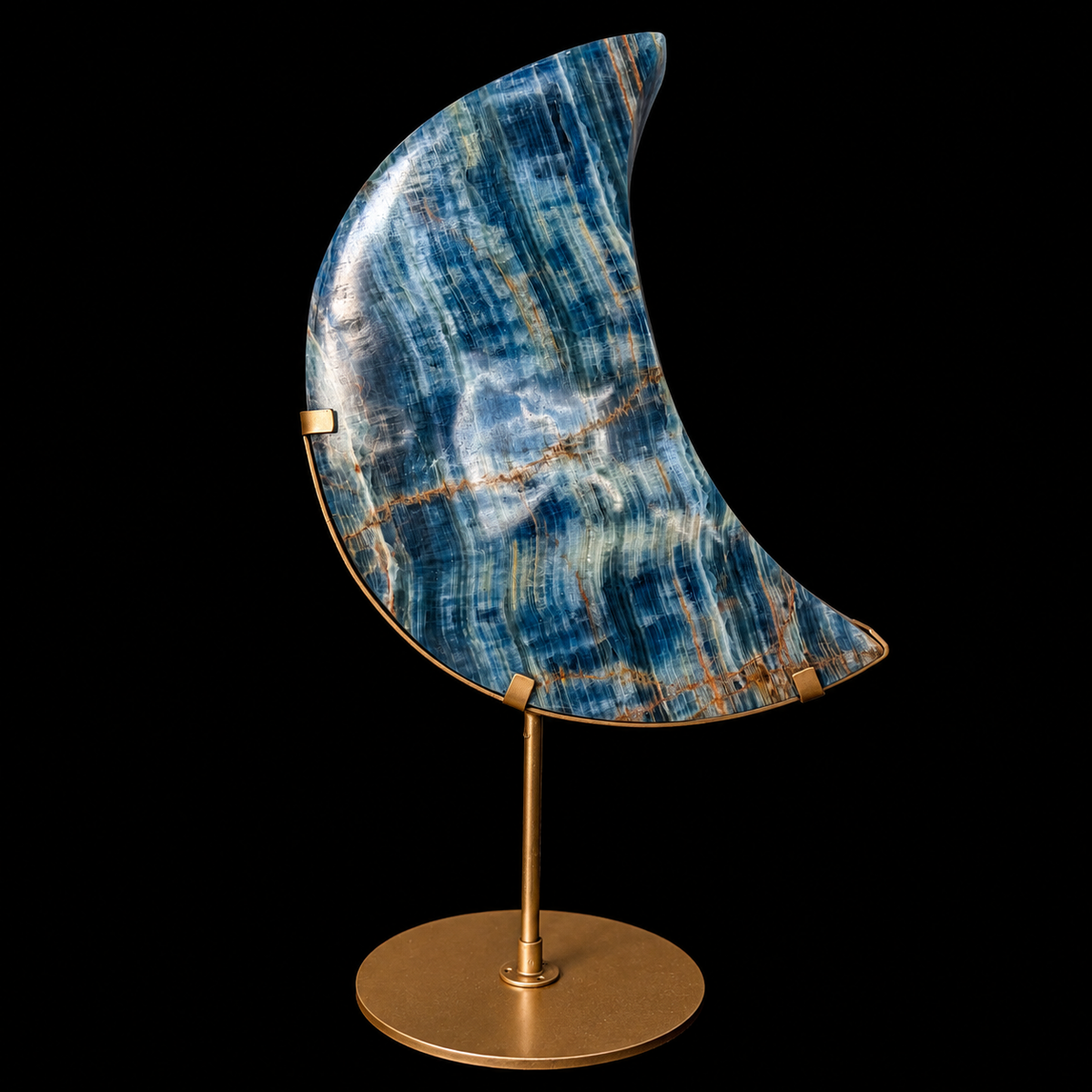 Blue Onyx Polished Moon on Stand Extra Large