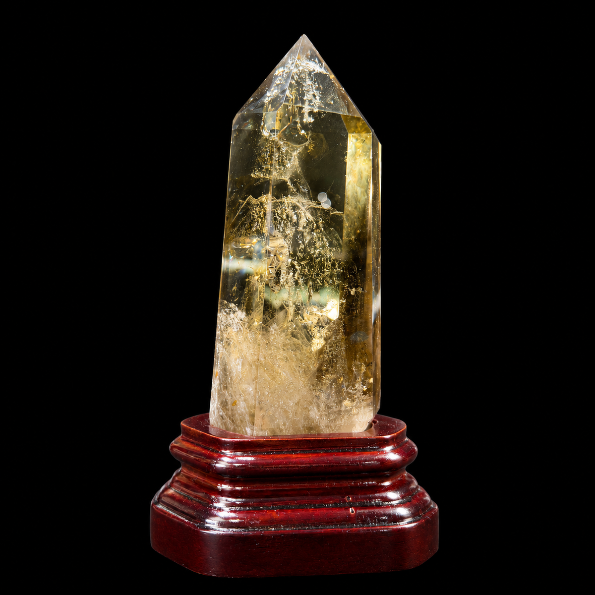 Natural Citrine Polished Point Specimen on Wooden Stand