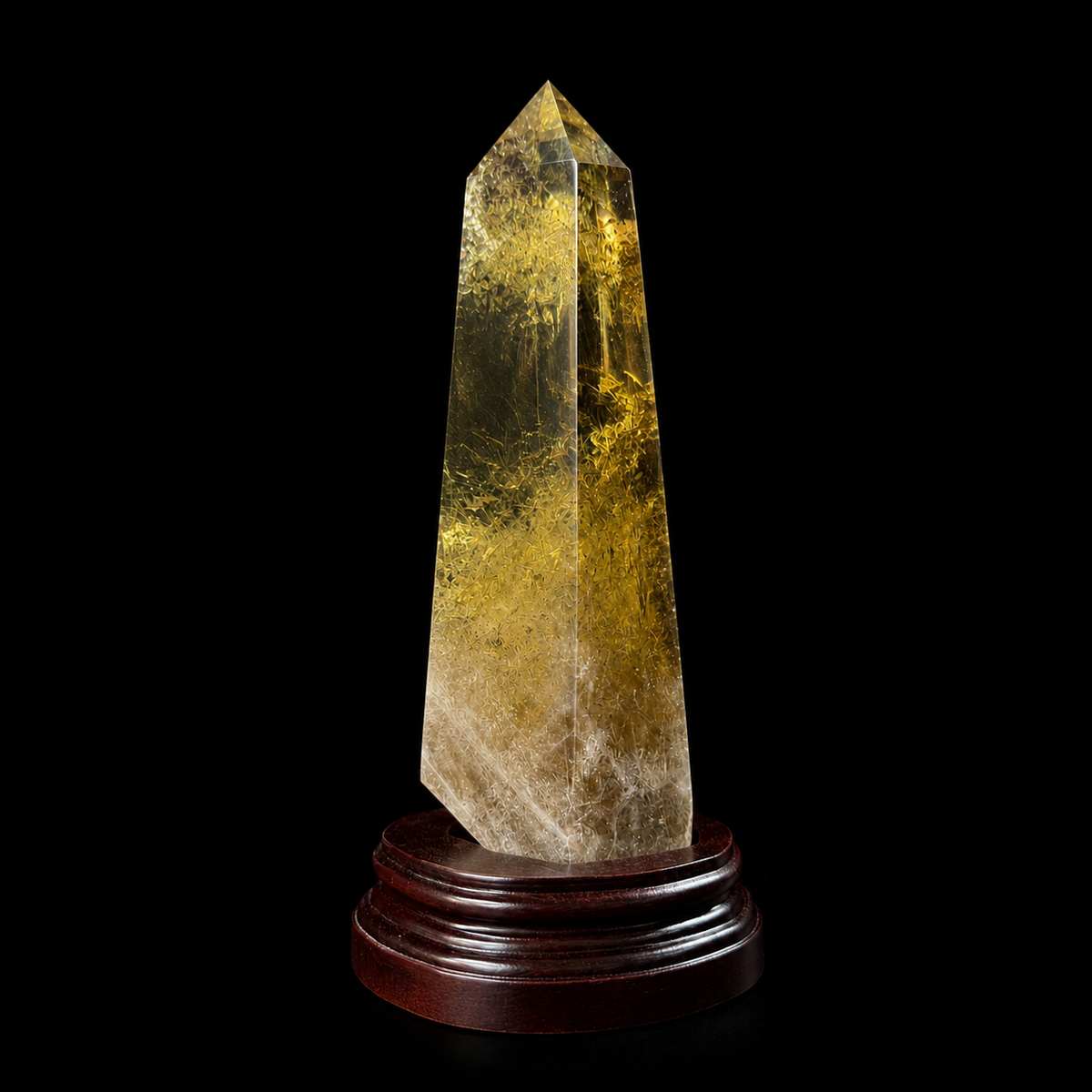 Natural Citrine Polished Point Specimen on Wooden Stand