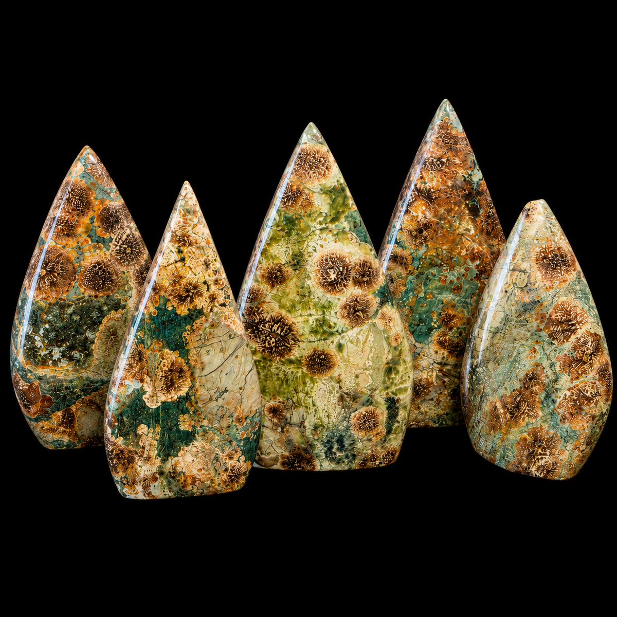 Green Flower Agate Tear Drop