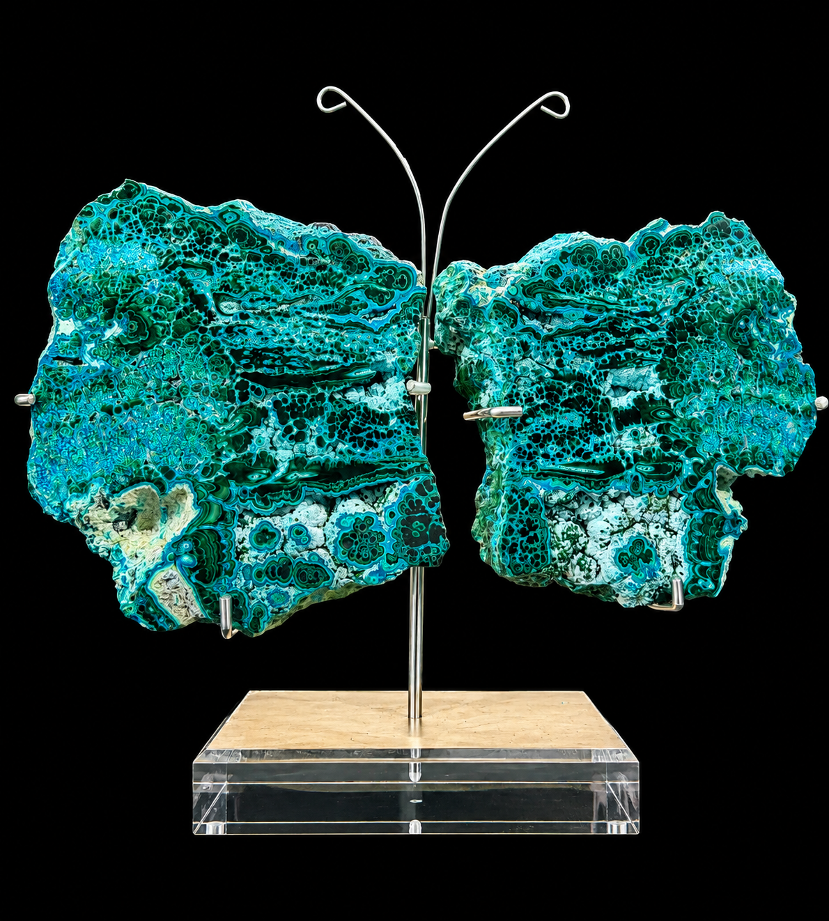 Malachite Chrysocolla Butterfly Wings Pair Large On Stand