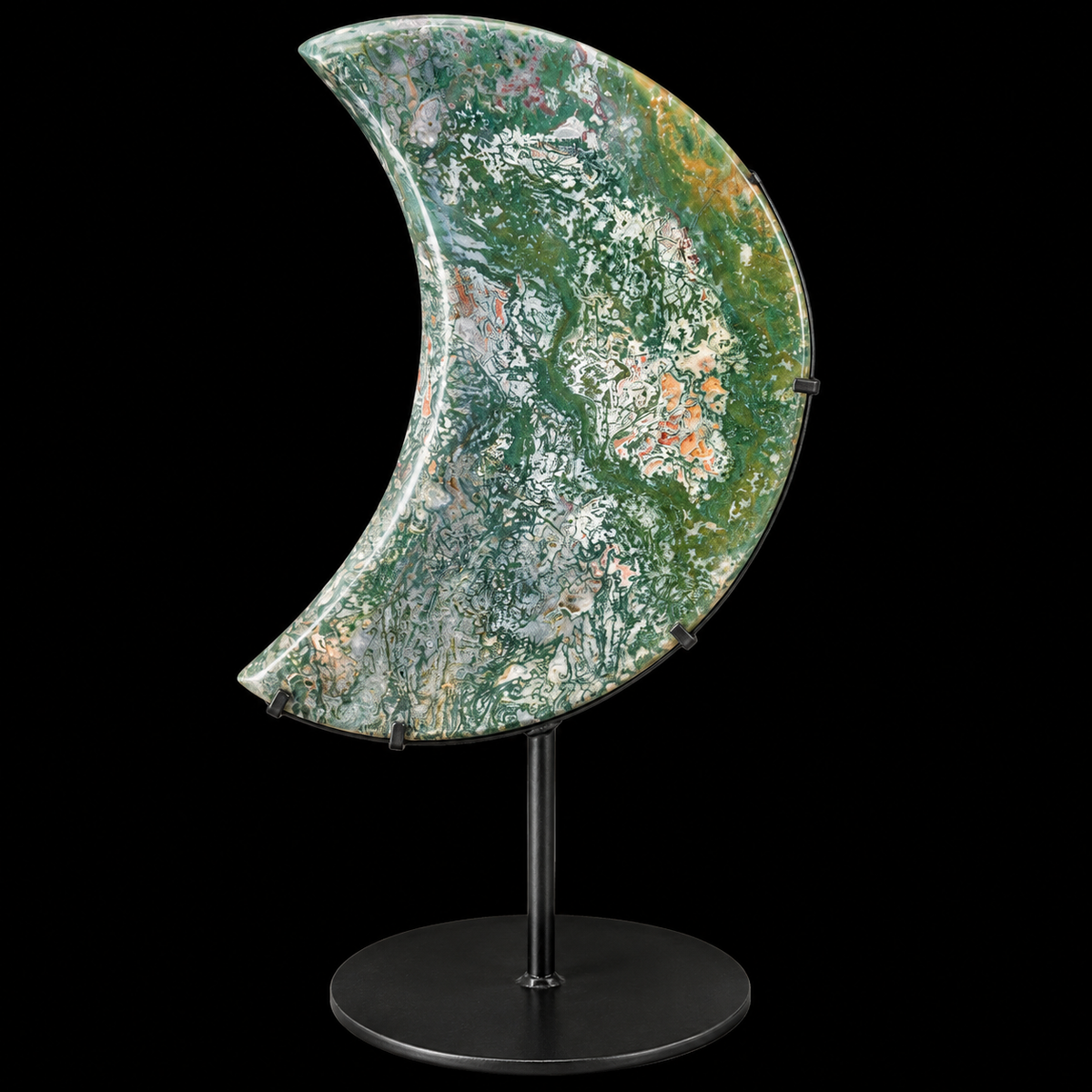 Moss Agate Moon on Stand Extra Large