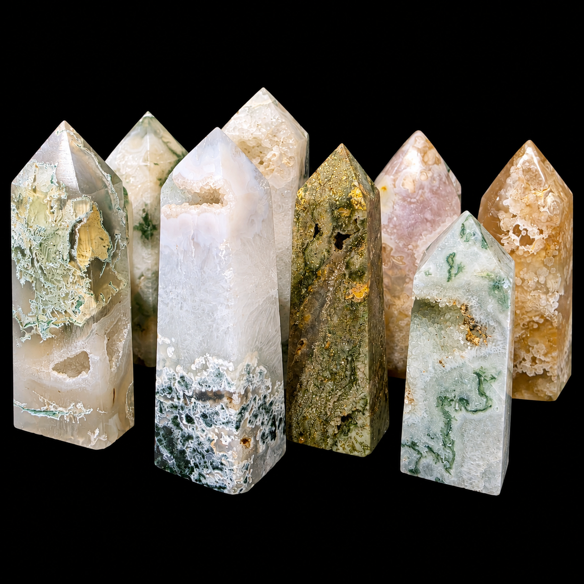 Moss Agate Druzy Obelisk
