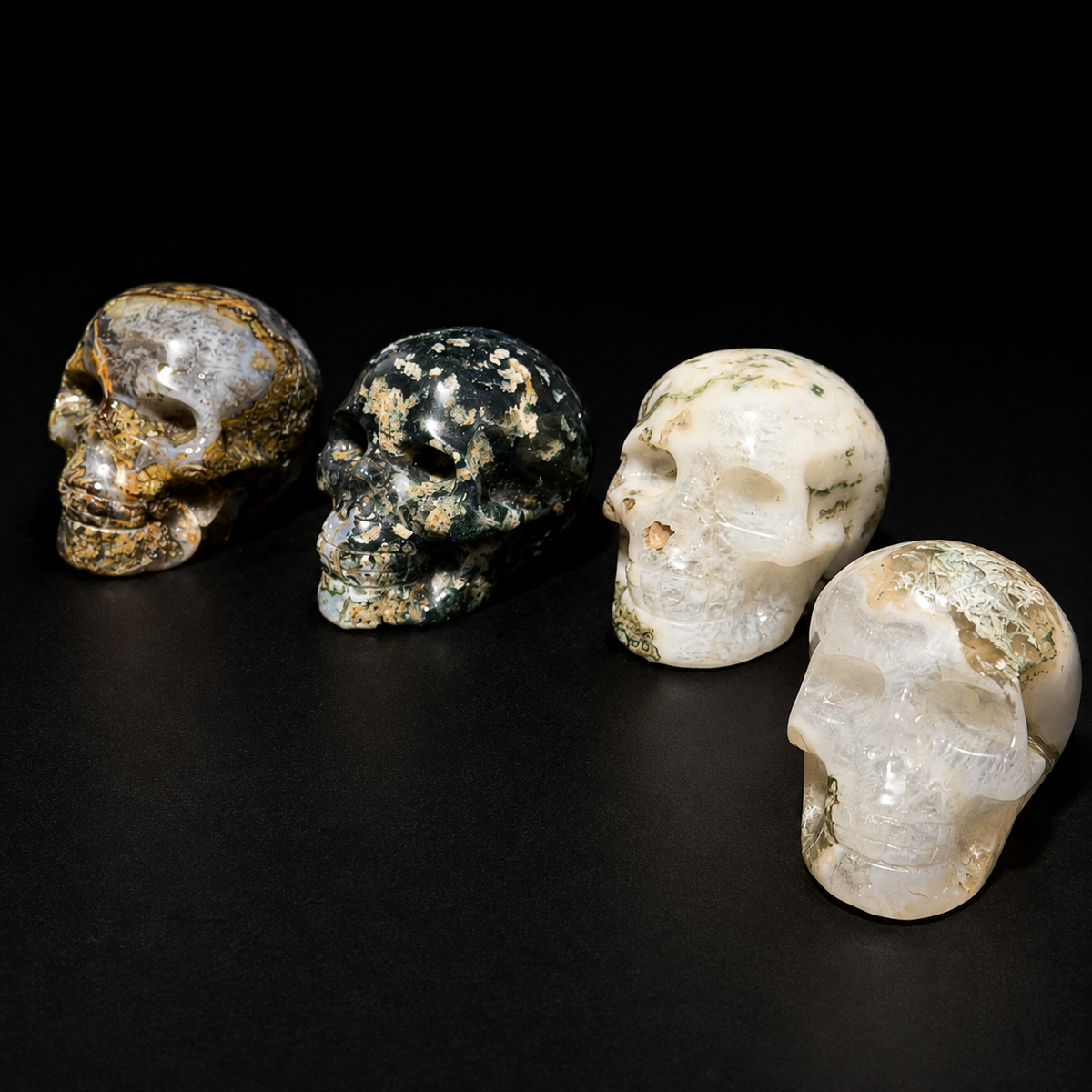 Moss Agate Skulls