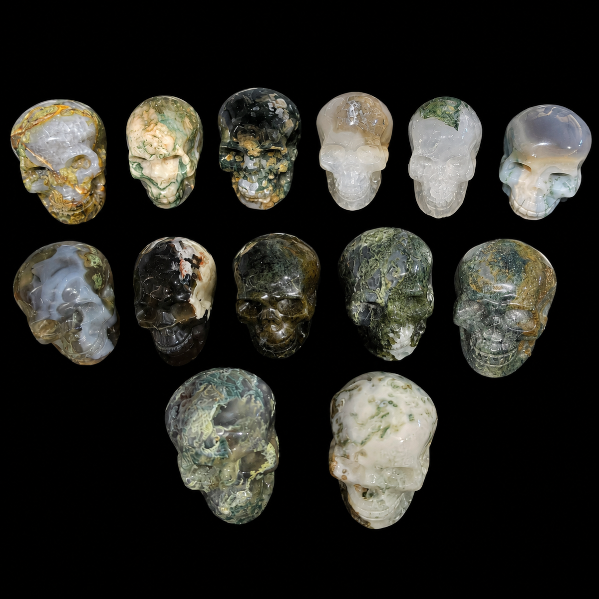 Moss Agate Skulls