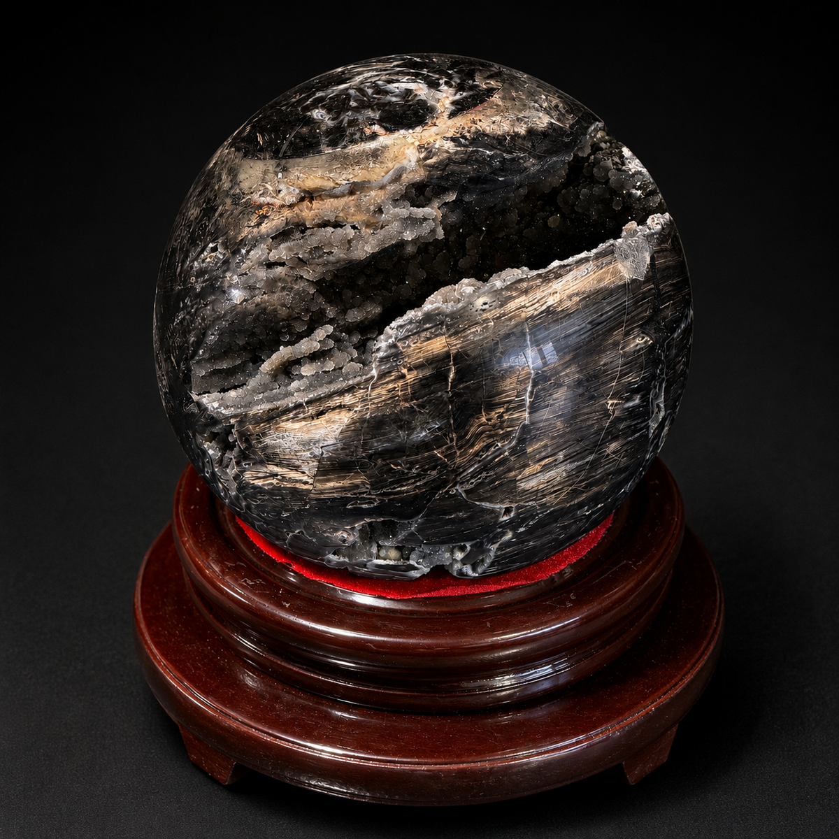 Sphalerite Sphere on Wooden Stand Extra Large