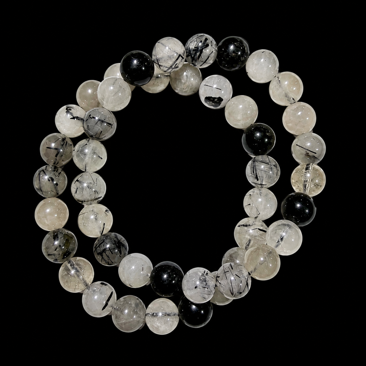 Black Rutiled Quartz Bracelet Bead 8mm