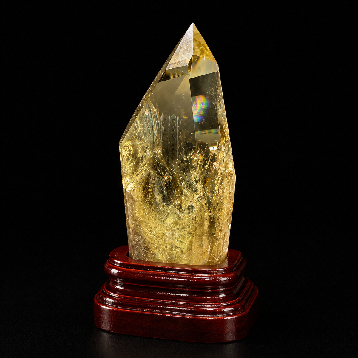 Natural Citrine Polished Point Specimen on Wooden Stand