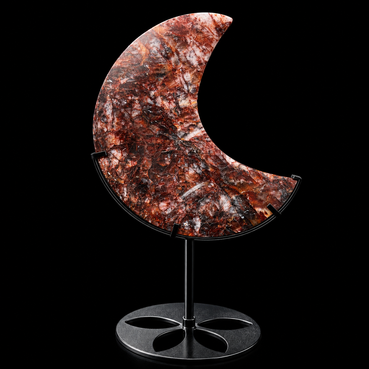 Fire Quartz Polished Moon on Stand