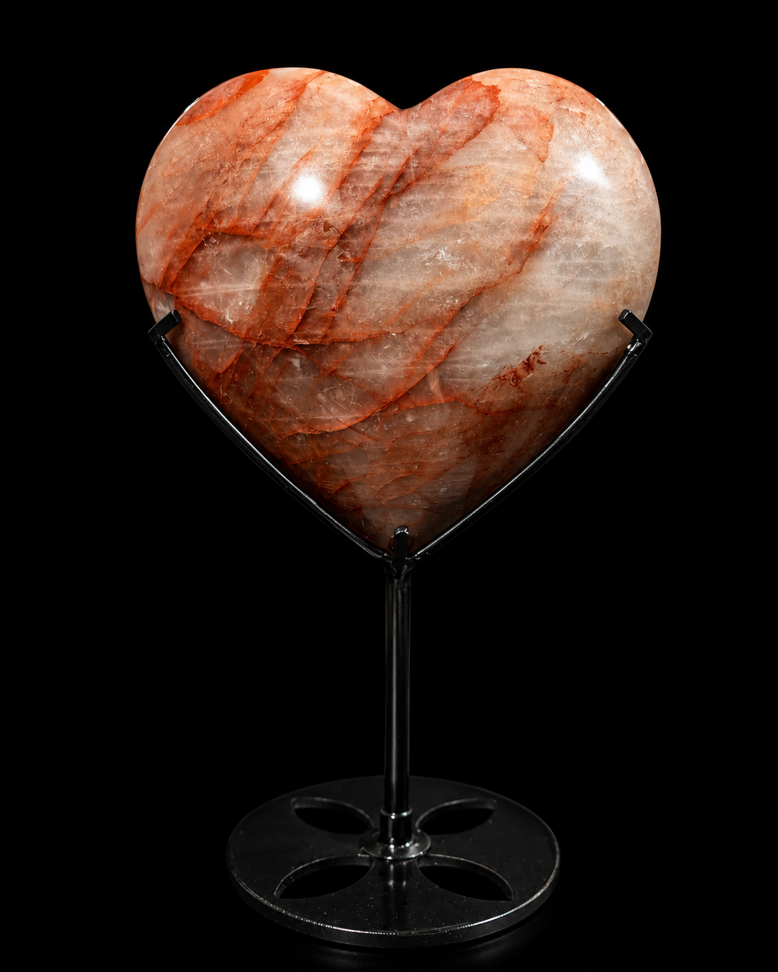 Fire Quartz Polished Heart on Stand