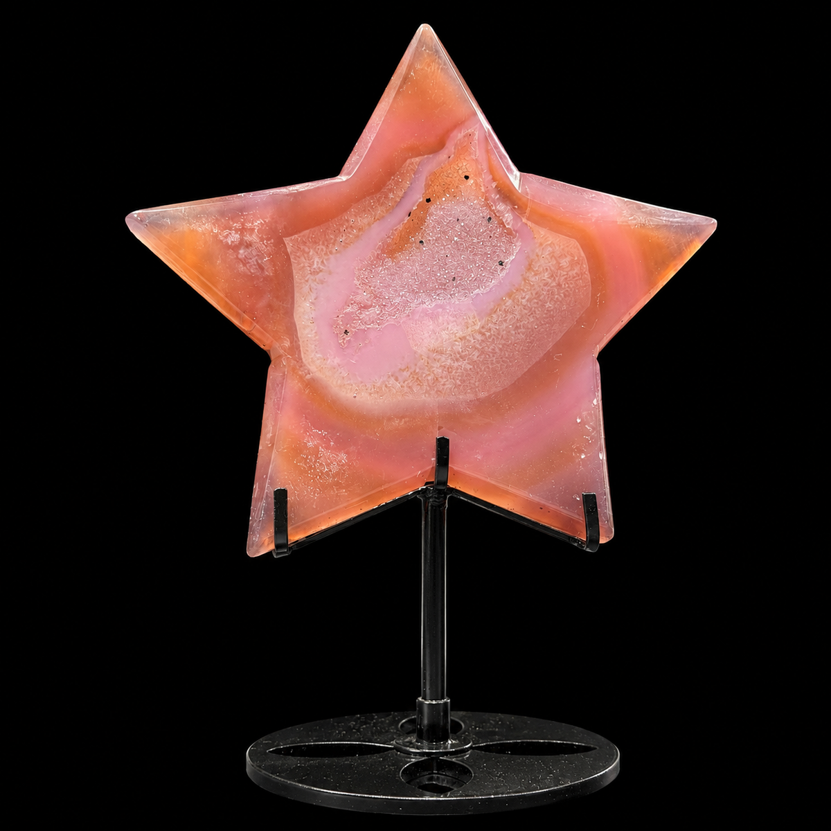 Pink Agate Druzy Star on Stand
