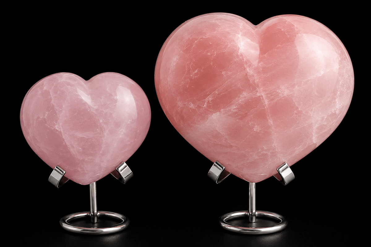 Rose Quartz Polished Heart on Stand