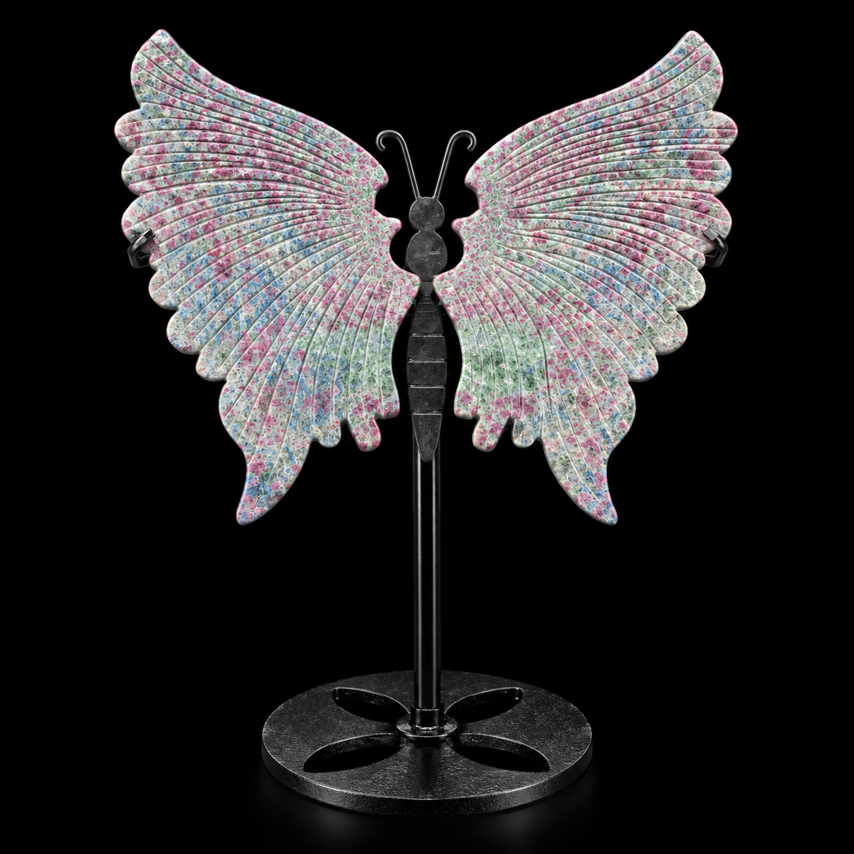 Ruby Kyanite Butterfly Wing Pair on Black Stand Large