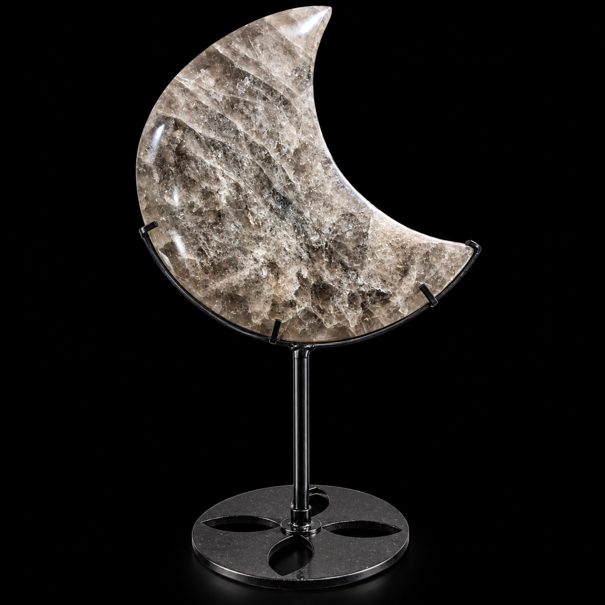 Smoky Quartz Polished Moon on Black Stand Medium