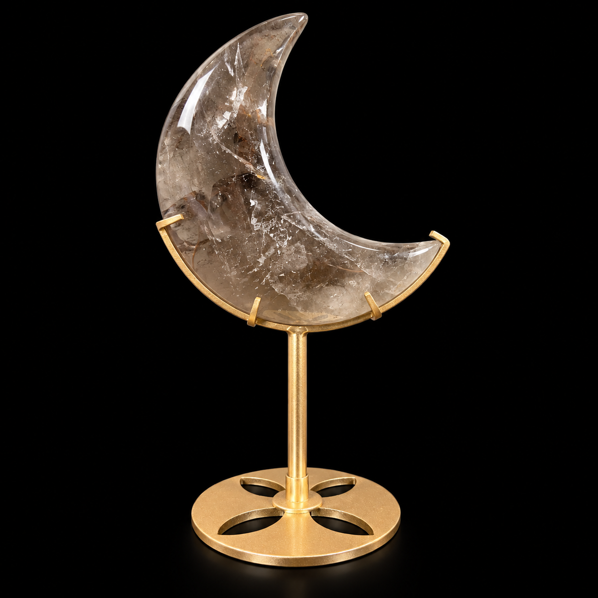 Smoky Quartz Polished Moon on Gold Stand Small