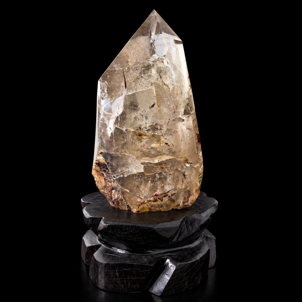 Smoky Garden Quartz Polished Large Specimen on Wooden Stand