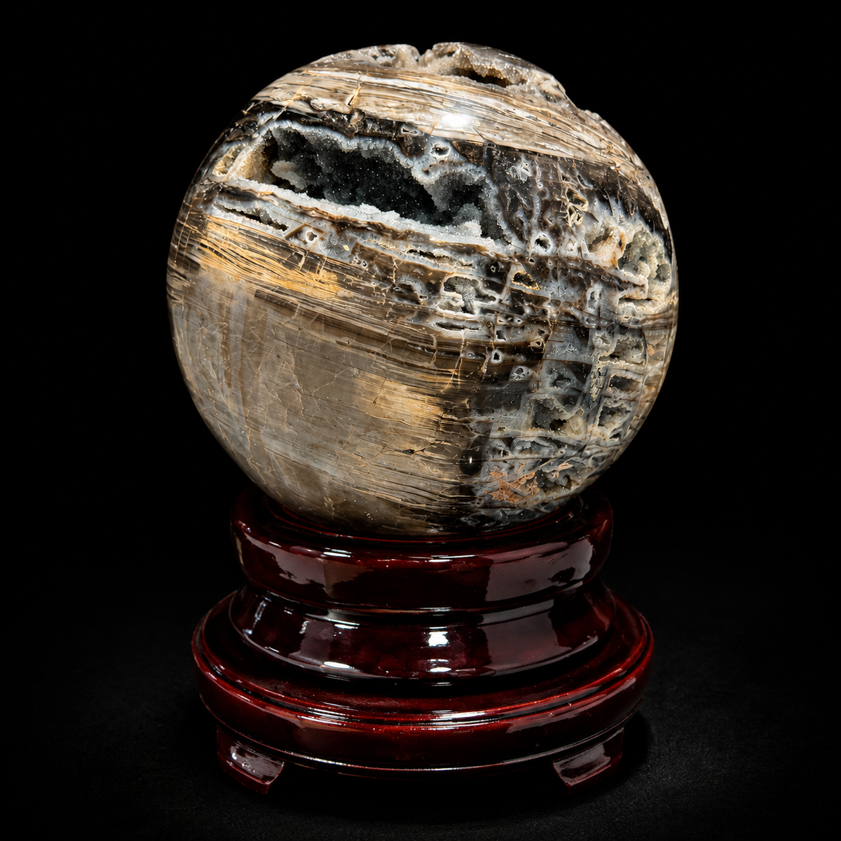 Sphalerite Sphere on Wooden Stand Large