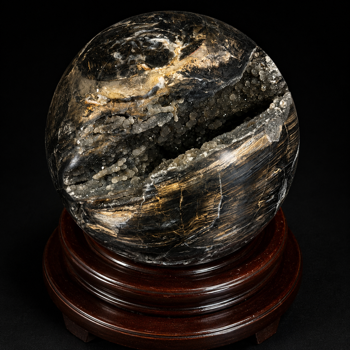 Sphalerite Sphere on Wooden Stand Extra Large