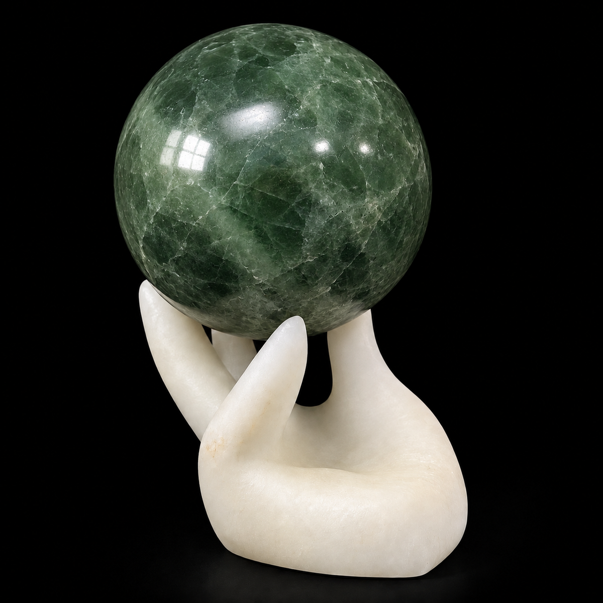 White Jade Hand Sphere Stand
