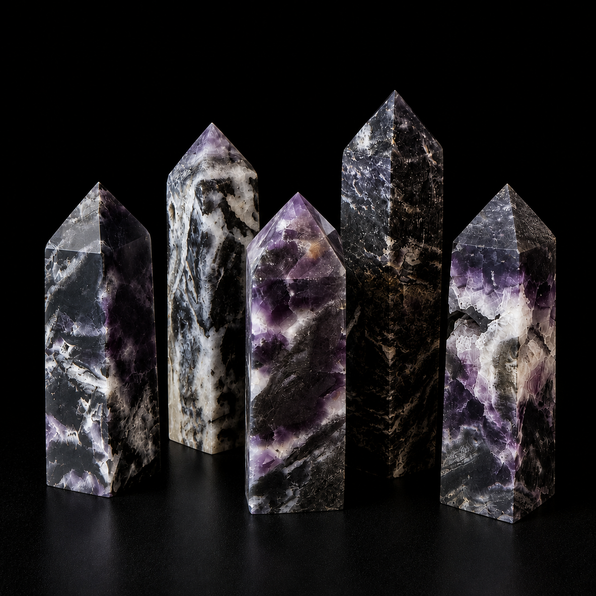 Zebra Jasper with Purple Fluorite Point Obelisk